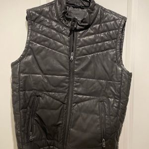 Men’s Black Faux Leather Bomber Vest Jacket